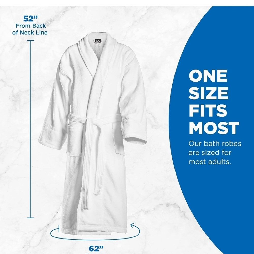 Only One New Unisex White Bathrobe Cotton,Soft,Plush,Absorbent,Velour